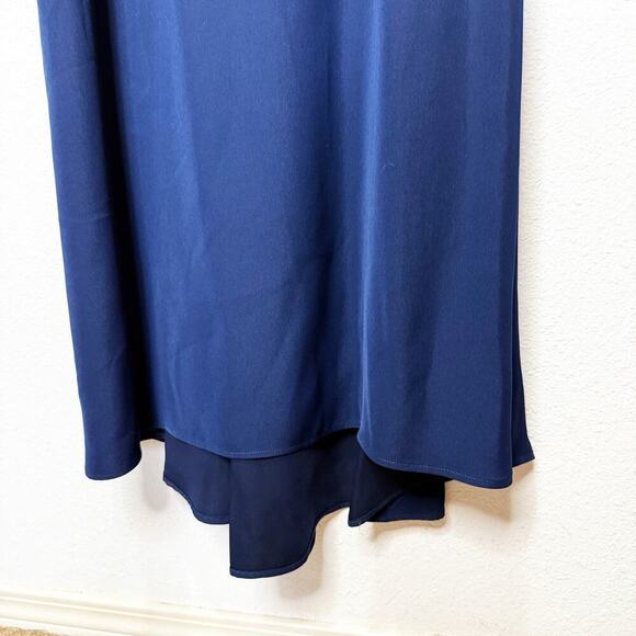 Tadashi Shoji Lace Crepe A-Line Sheath Maxi Dress Gown Navy - Picture 9 of 16